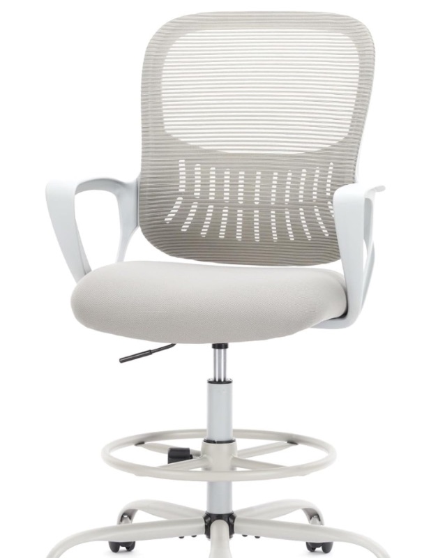 Photo 1 of ***MISSING PARTS/NO MAIN POST OR FOOTREST**DUMOS Drafting Chair - Ergonomic Tall Office for Standing Desk, Counter with Height Adjustable and Comfortable Lumbar Support, Fixed Armrests, Grey