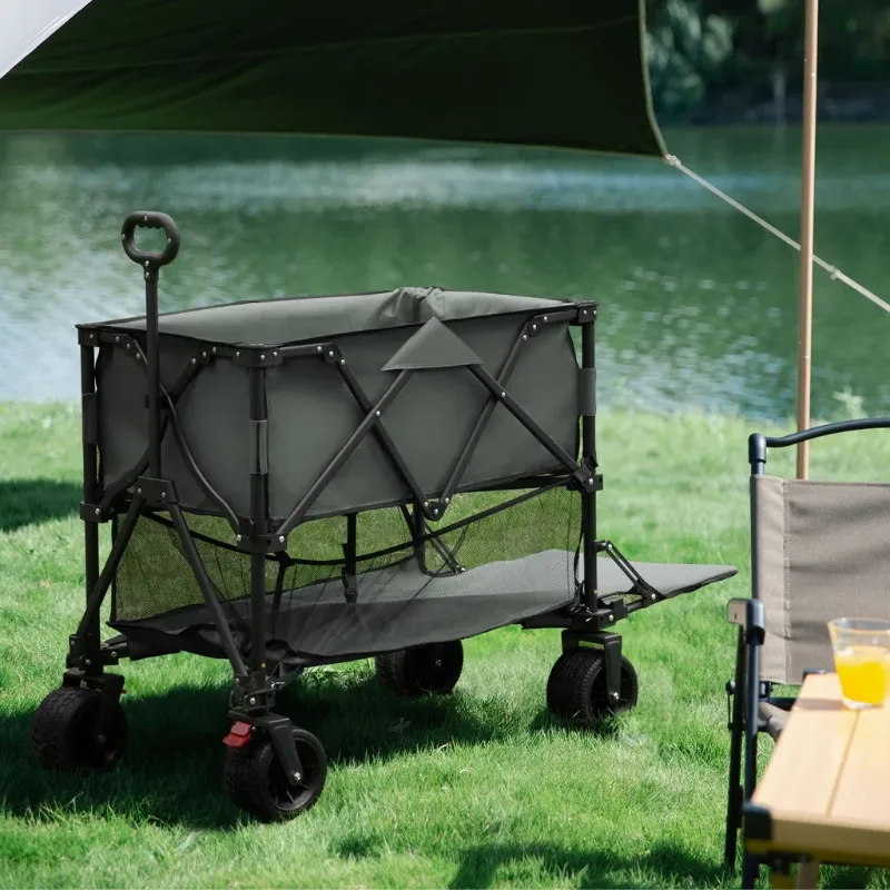 Photo 1 of 
Folding Double Decker Camping Wagon, VECUKTY Heavy Duty Collapsible Outdoor Wagon Cart with 54" Lower Decker, All-Terrain Big Wheels Support Up to 500lbs, Gray
