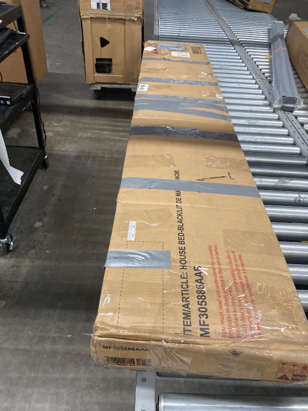 Photo 1 of ***(PARTS ONLY -SELLING AS IS - MISSING PARTS)*** Bellemave Twin Size Floor Bed Frame with Slats for Kids, Metal Montessori Floor Beds, Twin House Bed for Kids, Black with roof