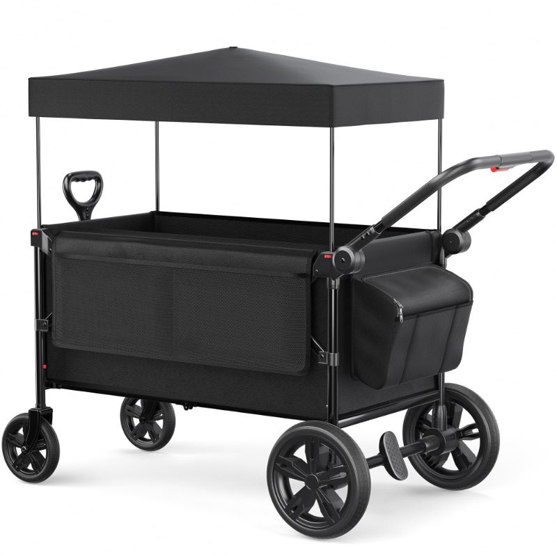 Photo 1 of ***(MISSING 2 WHEELS, SELLING AS PARTS ONLY)*** 
SACVON All-Terrain Stroller Wagon for Toddlers with Canopy, Parent Organizer, Adjustable Handlebar, 2 Cup Holders  ***(NOT IN BOX)***