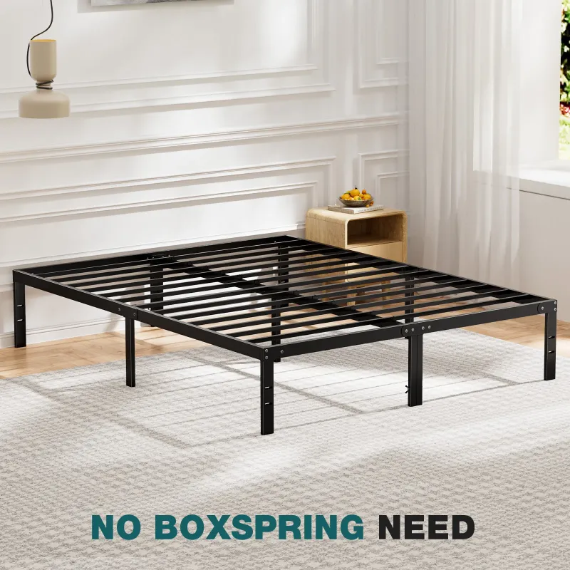 Photo 1 of 14 Inches Full Bed Frame, Heavy Duty Metal Platform with Storage Space Under Frame, No Box Spring Needed Full Size Bed Frame, Black