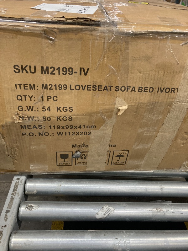 Photo 1 of ***(DAMAGED, STAINS ALONG CORNER EDGES, BROKEN SELLING AS IS -ONLY BOX RIPPED/TORN)***M2199 LOVESEAT SOFA BED IVORY 