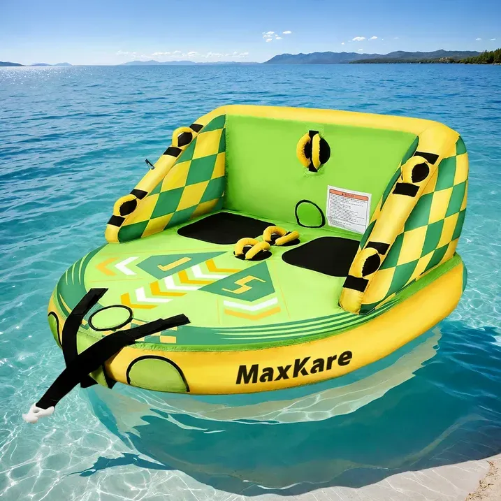 Photo 1 of -dirty-Maxkare Inflatable Towable Tube for Boating Waterskiing with EVA Foam Seat Pads, Towables for 1-2 Person-Green