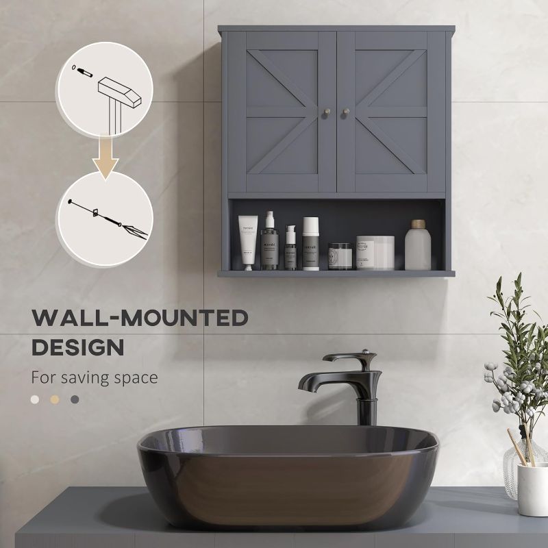 Photo 1 of  Farmhouse Bathroom Wall Cabinet, Wall Mounted Medicine Cabinet with Open Shelf & Adjustable Shelf, Storage for Laundry Room,