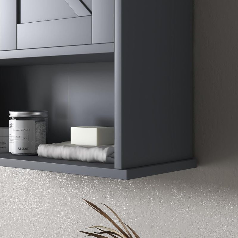 Photo 1 of  Farmhouse Bathroom Wall Cabinet, Wall Mounted Medicine Cabinet with Open Shelf & Adjustable Shelf, Storage for Laundry Room,