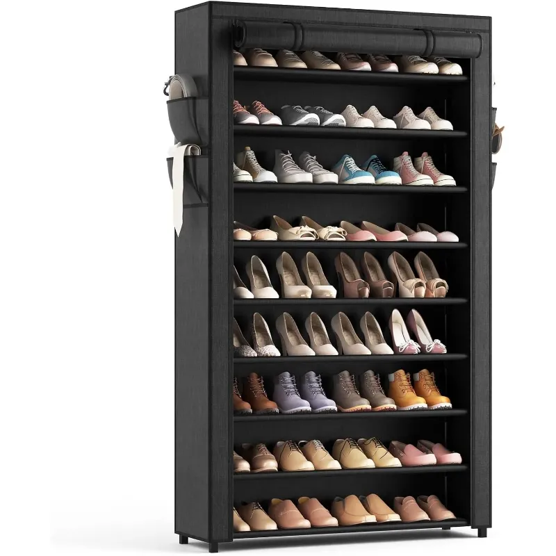 Photo 1 of 10-Tier Vertical Shoe Rack Storage with Cover, Holds up to 40 Pairs of Shoes, 40 Count, 1 Pack
