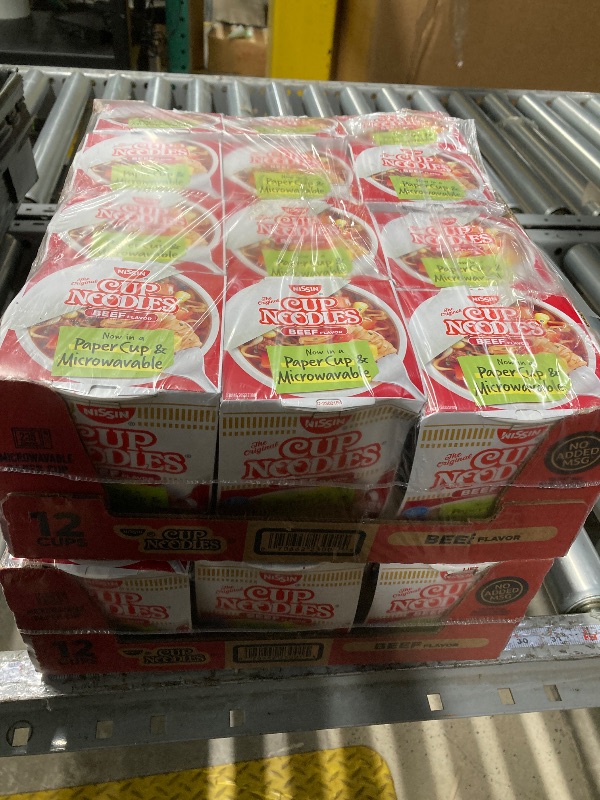 Photo 1 of  BB 10/01/25*** 2 PACK OF 12***  12Nissin Cup Noodles Soup, Beef Flavor, Microwaveable Paper Cups, Instant Ramen, 2.25 Ounce (2Pack of 12)