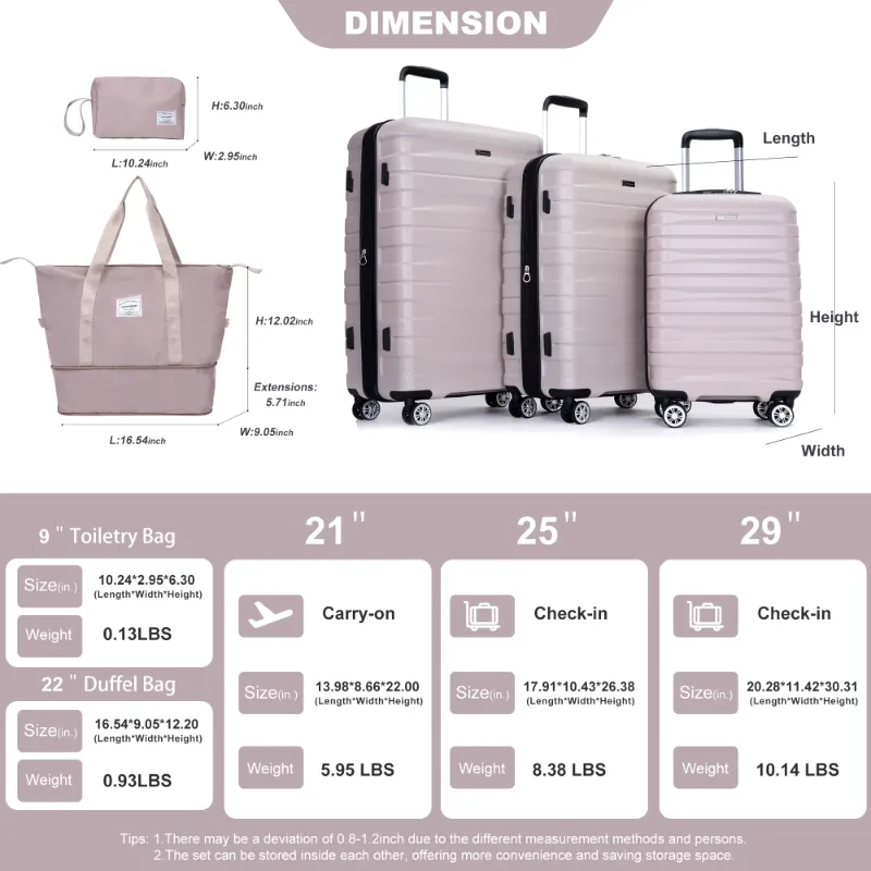 Photo 1 of ***DIRT***Tripcomp Luggage Sets 5 Piece Duffel Bag,Hardside Travel Luggage (20/24/28) with TSA Lock,Expandable Suitcase with Spinner Wheels.(Sand)