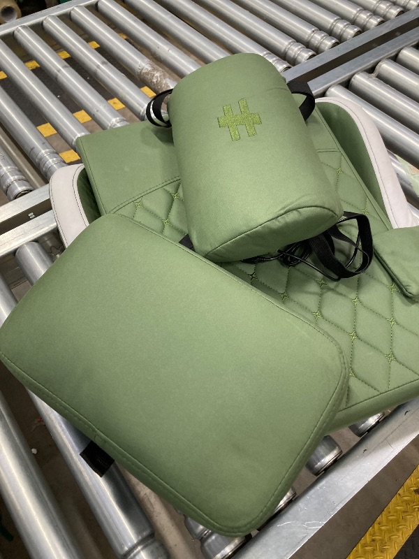 Photo 1 of **MISSING HARDWARE**Seenda Gaming Chair, Fabric Computer Office Chair, Linkage Armrests and Footrest, Massage Lumbar Support Swivel Video Game Chair for Office Gaming 275LBS, Green
