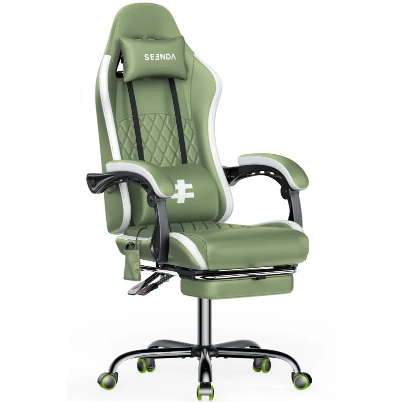 Photo 1 of **MISSING HARDWARE**Seenda Gaming Chair, Fabric Computer Office Chair, Linkage Armrests and Footrest, Massage Lumbar Support Swivel Video Game Chair for Office Gaming 275LBS, Green