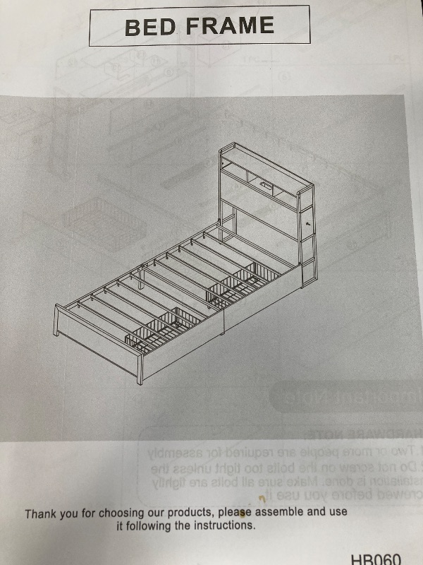 Photo 1 of ***IMAGE FREFERENCE***Twin Size Bed Frame with Charging Station and LED Lights, Metal Bed Frame with Headboard, Black Upholstered Headboard with 2-Tier Storage Shelves, Noise Free, No Box Spring Needed, Black