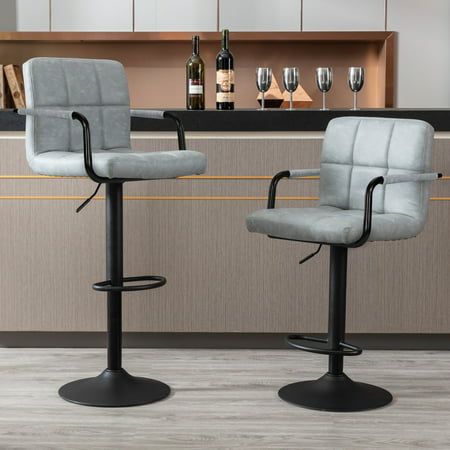 Photo 1 of **MISSING PARTS**JONPONY Bar Stools Set of 2 Back and Armrest Vintage Leather Modern Bar Chairs for Home and Kitchen Counter Grey Low Back