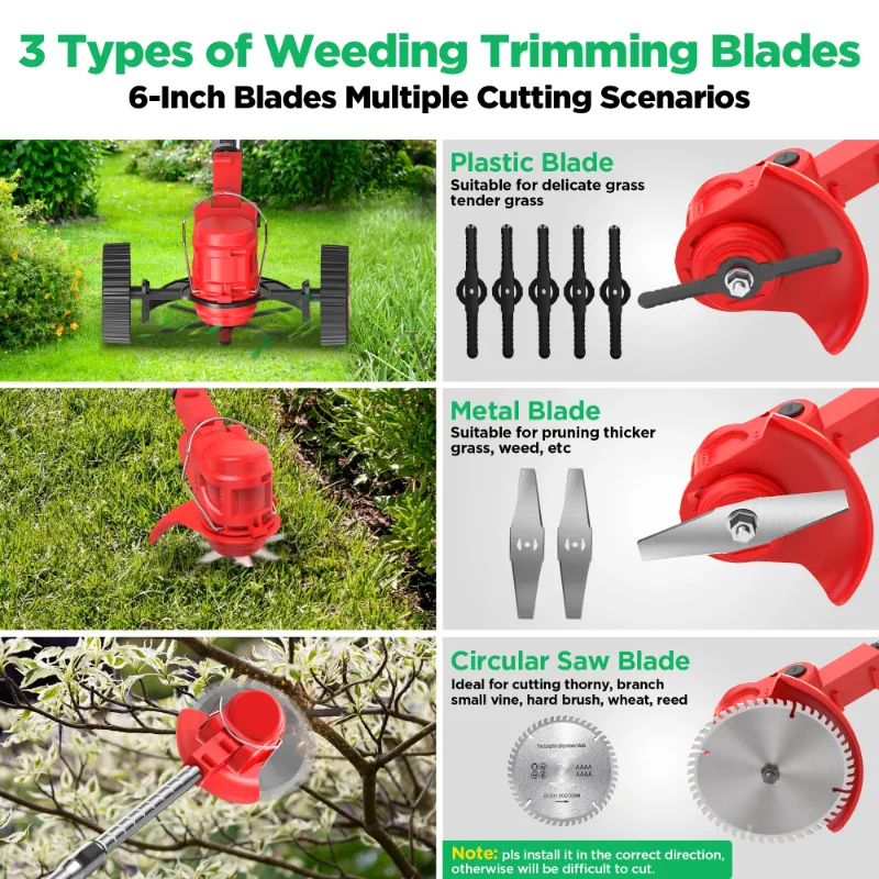 Photo 1 of  missing parts TNTANTS Electric Weed Wacker, Cordless String Trimmer with Wheels, 2Pcs 24V Batteries, 3 Types of Blades, Adjustable Length, Weed Eater Grass Trimmer/Edger/Brush Cutter for Lawn Yard Garden (Re