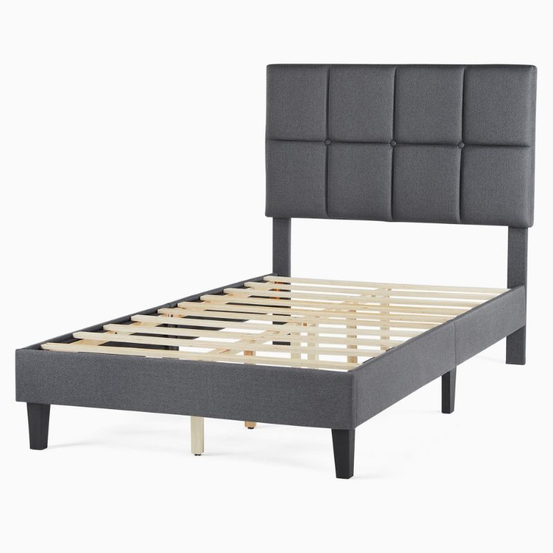 Photo 1 of **misssing parts *** CONCETTA Twin Size Bed Frame, 800LBS Wooden Slats Support, Fabric Upholstered Platform Bed with Adjustable Headboard and No Box Spring Needed, Dark Grey