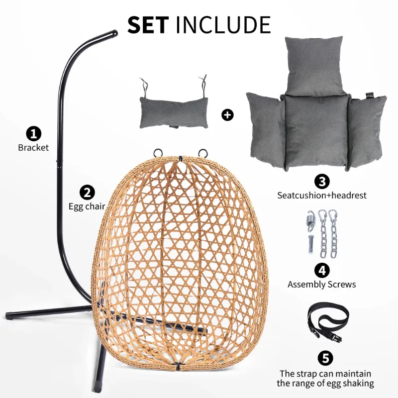 Photo 1 of ***used **Egg Chair with Stand, Patio Wicker Bifanuo Hanging Chair, Hammock Swing Chair, 350LBS Capacity for Bedroom, Balcony, Garden