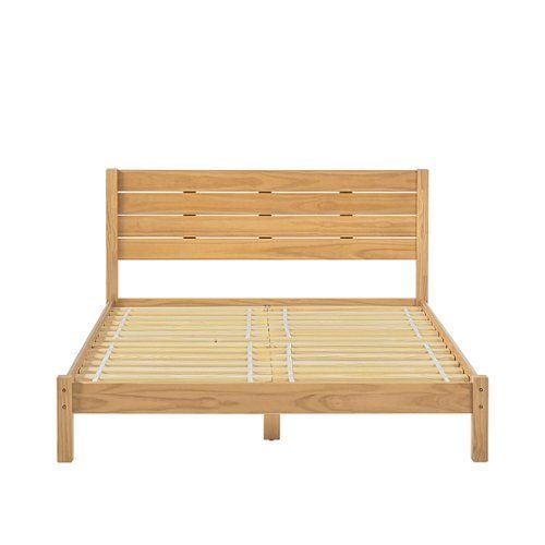 Photo 1 of ***missing parts **Walker Edison - Minimalist Slatted Solid Wood Low Queen Bedframe - Natural Pine