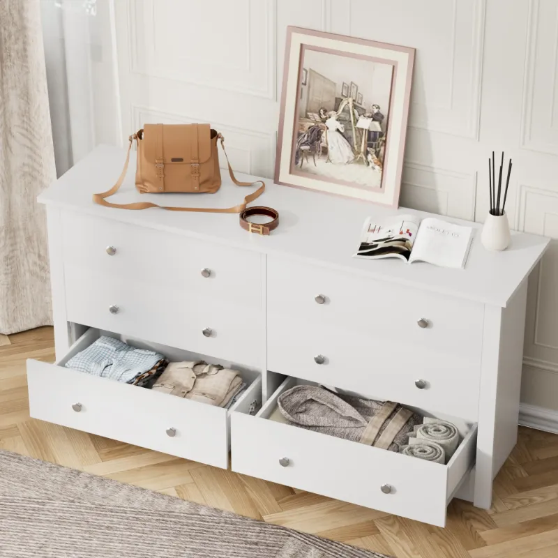 Photo 1 of **missing parts ***Homall 6 Drawer Wood Dresser Furniture, Double Tier Storage Cabinet for Bedroom & Living Room,White Finish