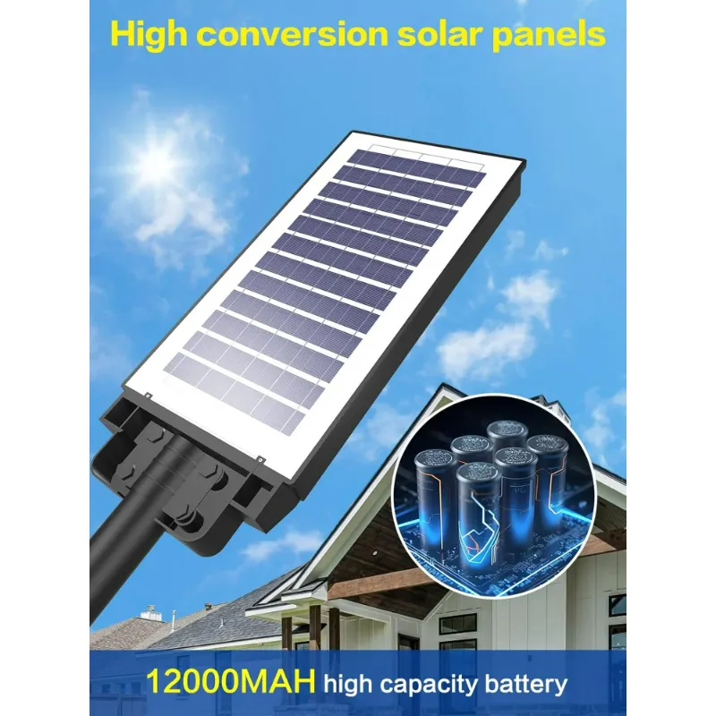 Photo 1 of 000W Solar Street Lights Outdoor, 120000 Lumens High Brightness Solar Outdoor light Dusk to Dawn LED Solar Street Lamp with Motion Sensor and Remote Control for Yard, Country
