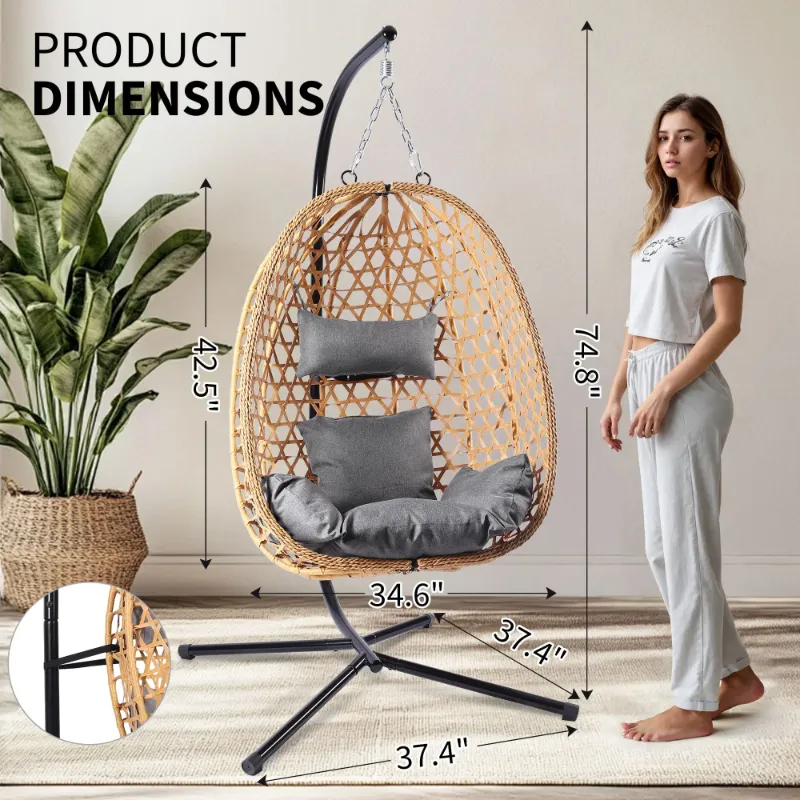 Photo 1 of  missing parts   Egg Chair with Stand, Patio Wicker Bifanuo Hanging Chair, Hammock Swing Chair, 350LBS Capacity for Bedroom, Balcony, Garde