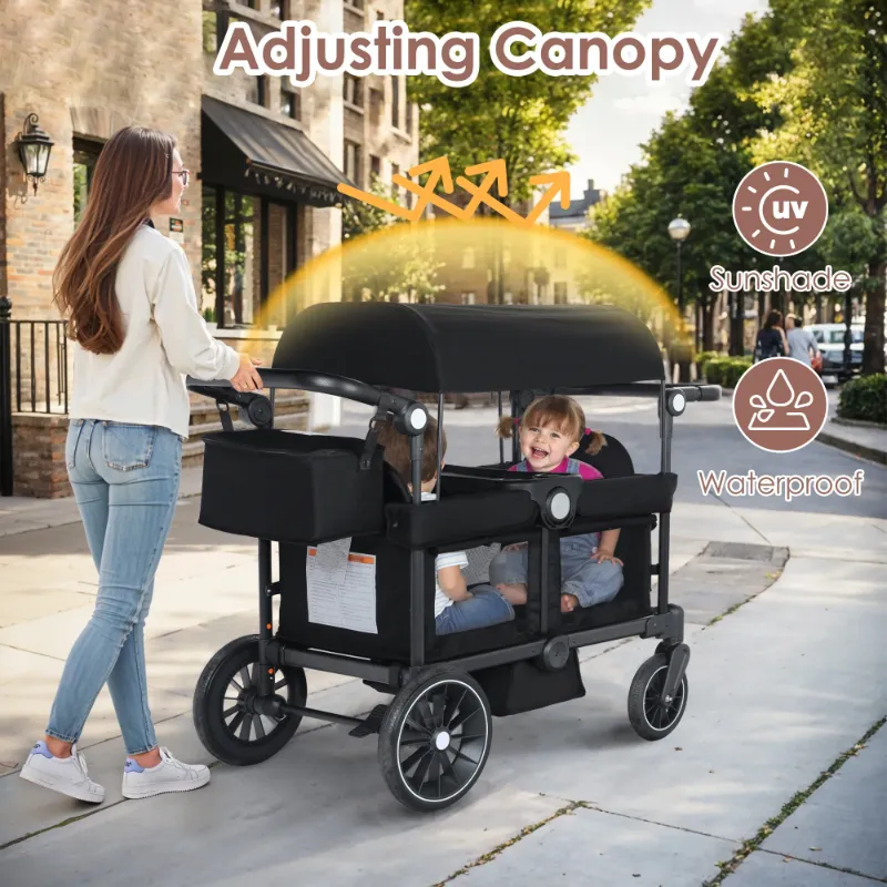 Photo 1 of 

AILEEKISS Collapsible Wagon Stroller for 2 Toddlers with Adjustable Canopy, 44 Pounds, Black






































