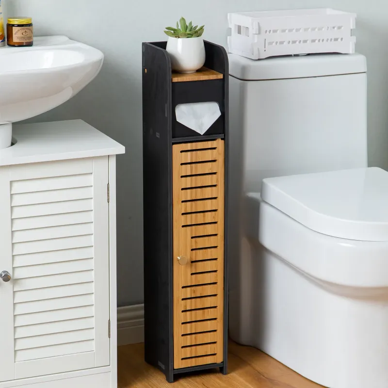 Photo 1 of 
Toilet Paper Stand,Toilet Paper Holder Stand Beside Toilet Storage for Bathtroom Storage,Narrow Bathroom Cabinet for Small Space,Black by AOJEZOR
