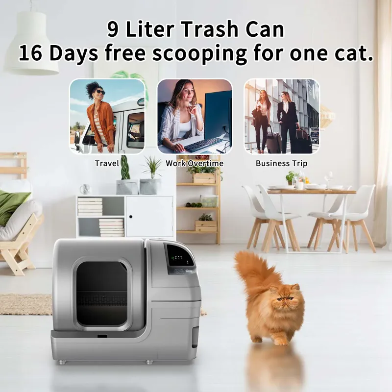 Photo 1 of 00L Automatic Self-Cleaning Cat Litter Box - APP Control, Safe Alert, Smart Health Monitor, Grey