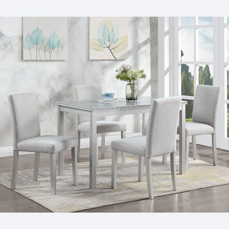 Photo 1 of ***ONLY THE COMPLETE TABLE/MISSING CHAIRS***Ball & Cast 5 Piece Dining Table Set,Kitchen Table Set for 4 W/ 45.5" Rectangular Wooden Dining Table,Living Room Furniture W/ 4 Upholstered Chairs,for Dining Room,Kitchen,Silver Grey