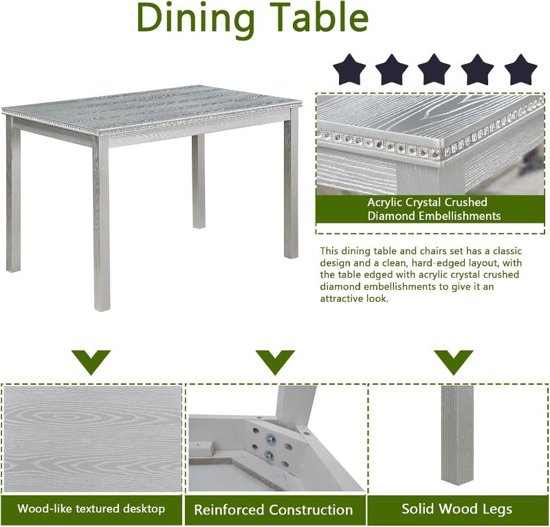 Photo 1 of ***ONLY THE COMPLETE TABLE/MISSING CHAIRS***Ball & Cast 5 Piece Dining Table Set,Kitchen Table Set for 4 W/ 45.5" Rectangular Wooden Dining Table,Living Room Furniture W/ 4 Upholstered Chairs,for Dining Room,Kitchen,Silver Grey