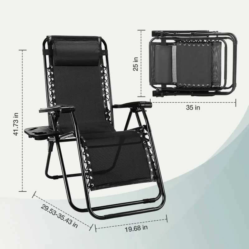 Photo 1 of ***ONLY ONE CHAIR/MISSING ALL ACCESSORIES-NO CUP HOLDER OR PILLOW**EDX Zero Gravity Chair Outdoor Lounge Chair?Suitable for Beach Terrace Pool Patio, Black 2-Pack