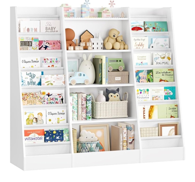 Photo 1 of **reference image**Bookshelf Childrens Bookcase with 14 Sling Fabric Shelves, Book and Toy Organizer, Book Shelf Kids Room(White)

