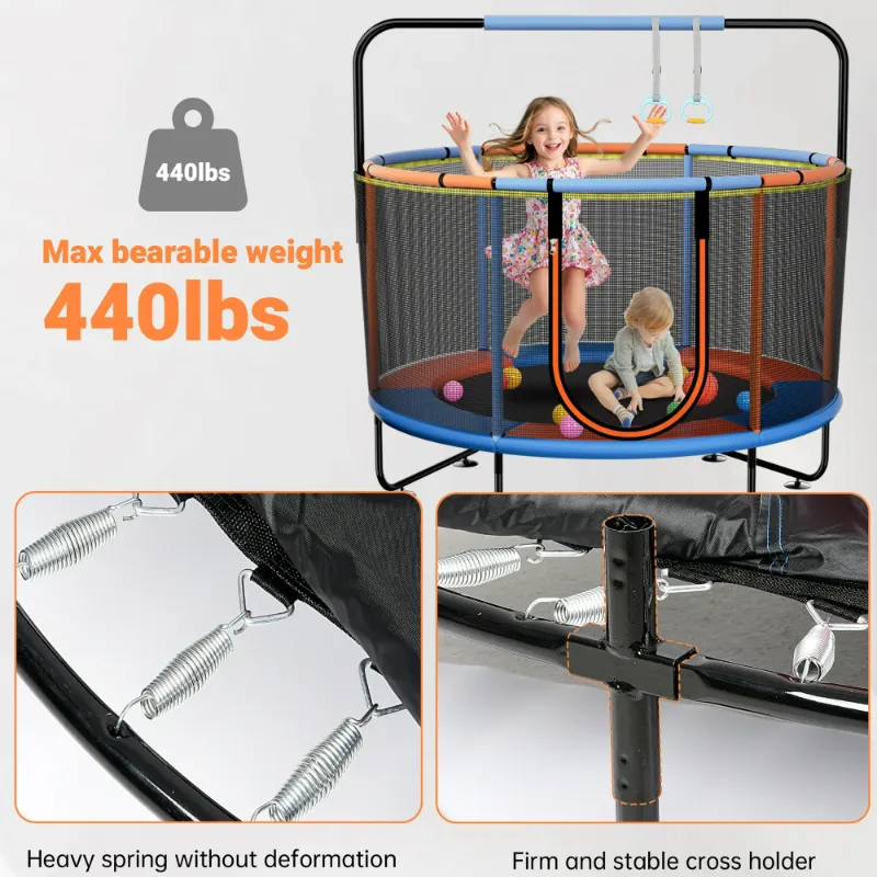 Photo 1 of *****Probably missing part***** 55" Indoor Outdoor Mini Round Trampoline for Kids with Enclosure Net and Basketball Hoop
