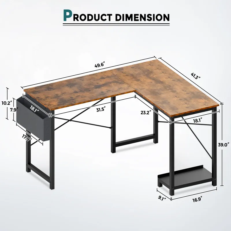 Photo 1 of ****Probably missing parts*********Probably missing parts*****CONCETTA L Shaped Computer Desk with Wooden Desktop CPU Stand Side Bag Reversible, Rustic Brown
