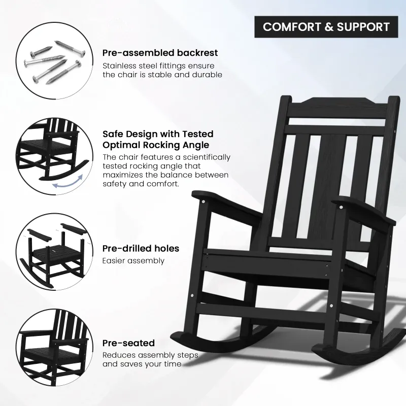 Photo 1 of ****Probably missing parts*********Probably missing parts*****JUSTLET Outdoor High Back Porch Rocking Chair,HDPE Oversized Adirondack Slat Rocker Chairs for Patio,Garden,Lawn,Balcony,Black

