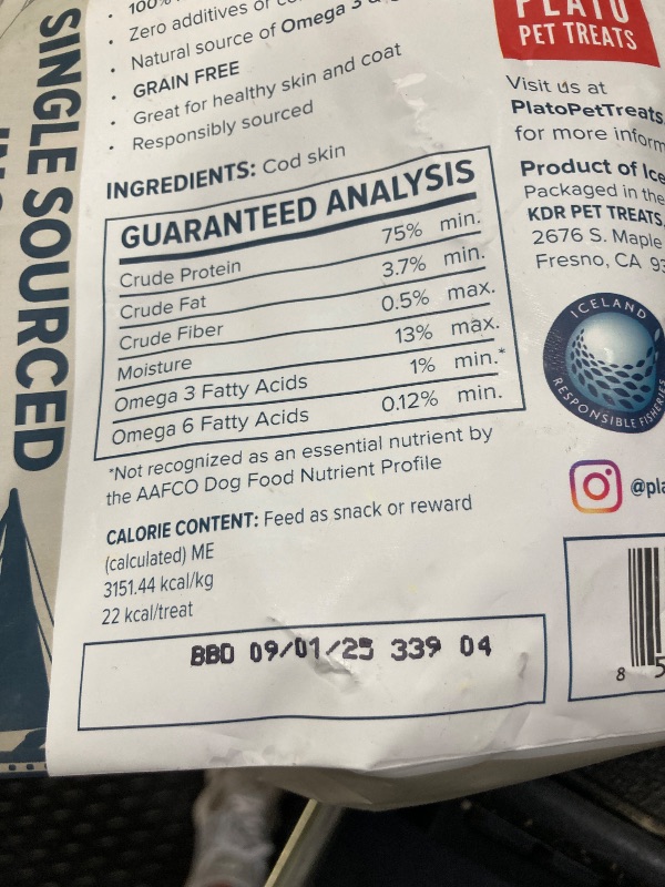 Photo 1 of **exp 09 01 25Plato Hundur's Crunch Fish Jerky Fingers Dog Treats, 10-oz bag