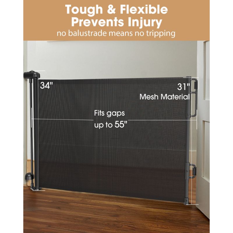 Photo 1 of **pack of 2*8Ophanie Retractable Baby Safety Gate,Extra Wide Mesh Dog Pet Gate 33" Tall, Extends to 55" Wide, Indoor & Outdoor Child Gates for Stair&Doorways, Black