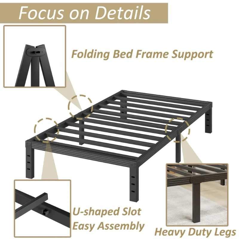 Photo 1 of ***Missing parts******Missing parts***FSCHOS 12 Inch Twin Size Bed Frame, Heavy Duty Metal Platform, No Box Spring Needed, Easy Assembly, Black
