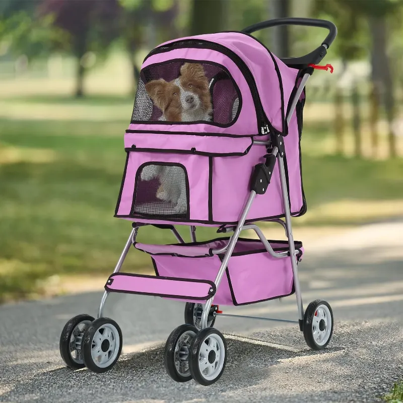 Photo 1 of **refere4nce image**CL.HPAHKL Small Pet Stroller, 4 Wheels Dog Stroller for Small/Medium Pets All Terrain Dog Stroller with Cup Holder, Storage Basket Breathable and Visible Pet Cart for Travel & Jogging, Pink