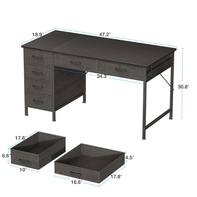 Photo 1 of **reference image **Sofanext 48" Home Office Desk with 6 Drawers, Modern Computer Desk with Small Space, Corner Computer Desk, Black