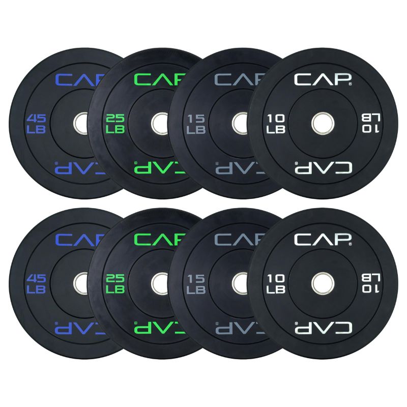 Photo 1 of **parcial set**CAP Barbell Economy Olympic Bumper Plate Set with Color Logo, Black, 50  lbs Set