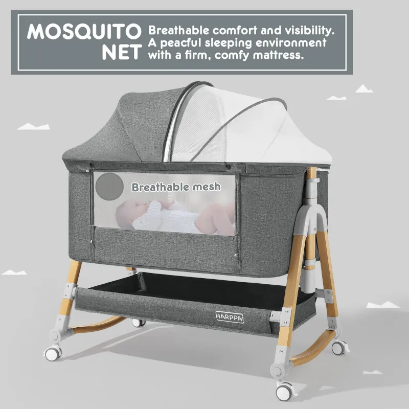 Photo 1 of **reference image**HARPPA 3 in 1 Baby Bassinet Bedside Sleeper, Height Adjustable, Easy Folding, Gray