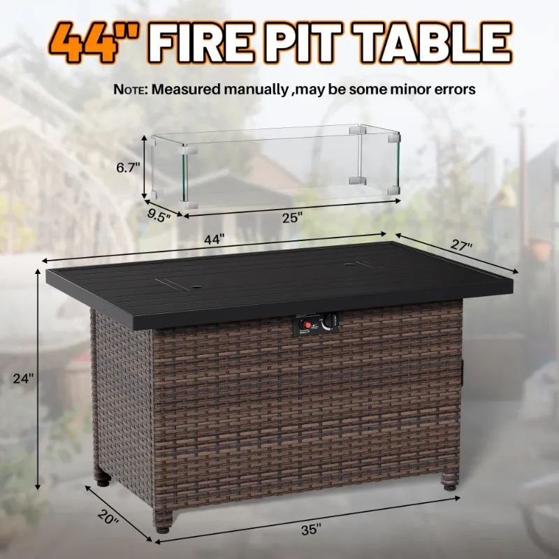Photo 1 of ***Similar******Similar***44 Inch Outdoor Wicker Fire Pit Table, 50000 BTU Propane Fire Pits with Glass Wind Guard and Lid, Patio Gas Fire Pit for Outside Patio and Garden(Brown)
