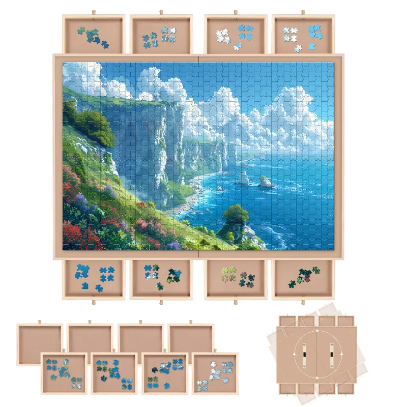 Photo 1 of 1500 Piece Puzzle Board With Cover And 8 Drawers , 34" X 26" Wooden Rotating Jigsaw Puzzle Table, Fold Spinning Puzzle Boards For Adults
