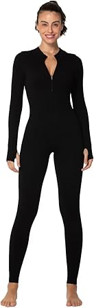 Photo 1 of  Long Sleeve Jumpsuits for Women, Ribbed One Piece Casual Yoga Workout Zip Front Bodycon, Legging Fit SIZE XL 