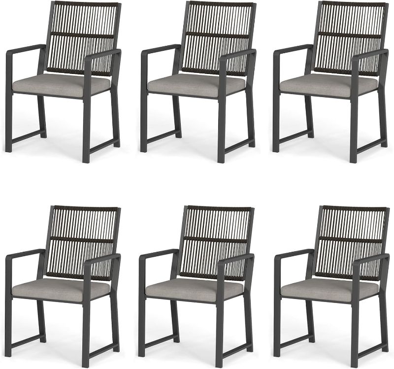 Photo 1 of ***(NOT IN BOX, NO ORIGINAL PACKAGING, SOME SCUFFS/SCRATCHES, DENTS-SELLING AS IS)*** 
Aluminum Outdoor Patio Dining Chairs -  Ergonomic Backrest Design, Detachable Seat Cushion, Soft and Breathable, Garden, Porch, Black, Set of 6  ***(NOT IN BOX, NO ORIG