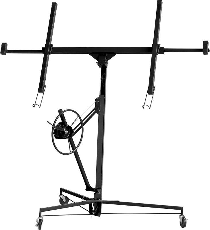 Photo 1 of 11FT Drywall Lift Panel Hoist Jack Lifter, 150LBS Heavy Duty Sheetrock Lift, Rolling Caster Wheels, Lockable Construction Tools, Adjustable Telescopic Arm, Black
