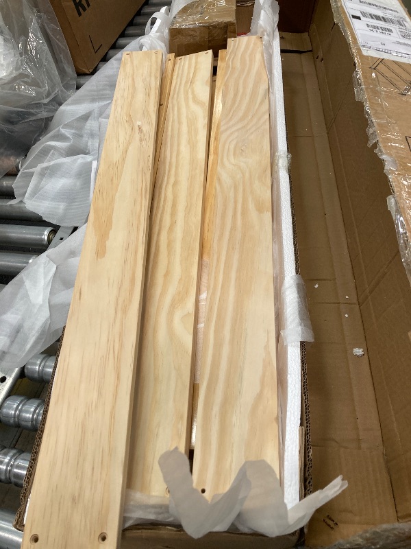 Photo 1 of ****IMAGE FOR REFERENCE****Walker Edison Isla Boho Slatted Headboard Queen Bedframe, Queen Size, Natural Pine