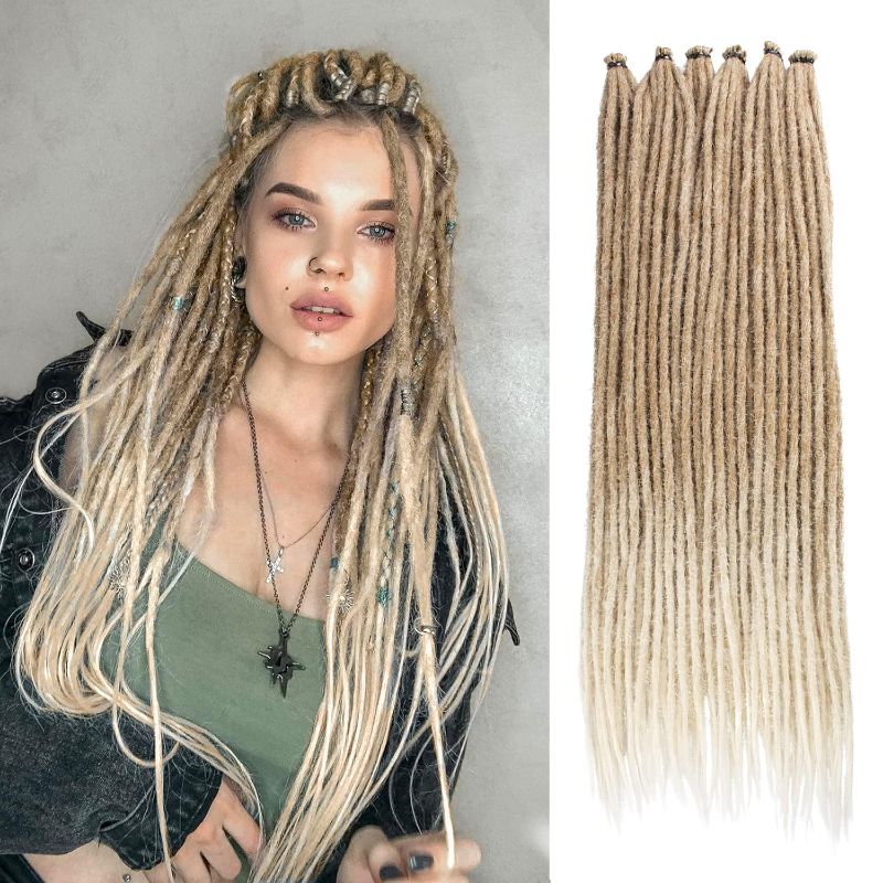 Photo 1 of **NOT IN ORIGINAL PACKAGE**Leeven 24 Inch Synthetic Dreadlock Extensions 20 Strands Hippie Single Ended Dreads Ombre Blonde 0.6 cm Width Loc Extensions Reggae Style Crochet Hair for Women