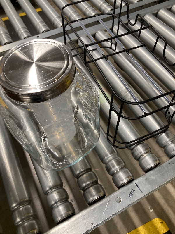 Photo 1 of ***(MISSING ONE ICE CYLINDER, OPEN BOX)*** 1 Gallon Glass Drink Dispensers For Parties 2PACK.Beverage Dispenser,Glass Drink Dispenser With Stand And Stainless Steel Spigot 100% Leakproof.Lemonade Dispenser With Ice Cylinder.Laundry Detergent  ***(BOX RIPP