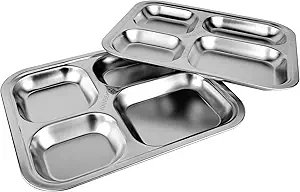 Photo 1 of 
Stainless Steel Divided Plates,2 Pack Stainless Steel Rectangular Divided Plates Tray, 4 Sections Dinner Plates for Adults,Picky Eaters, Campers, and Portion Control (2, 4 divided)
