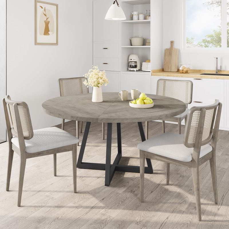 Photo 1 of ***PLEASE TAKE NOTICE THIS IS THE TABLE ONLY* NO CHAIRS***Garvee 47-inch Round Large Dining Table, Wooden Kitchen Table for 4, Industrial Dinner Table with Wooden Top and Metal Base for Home Dining Room or Li